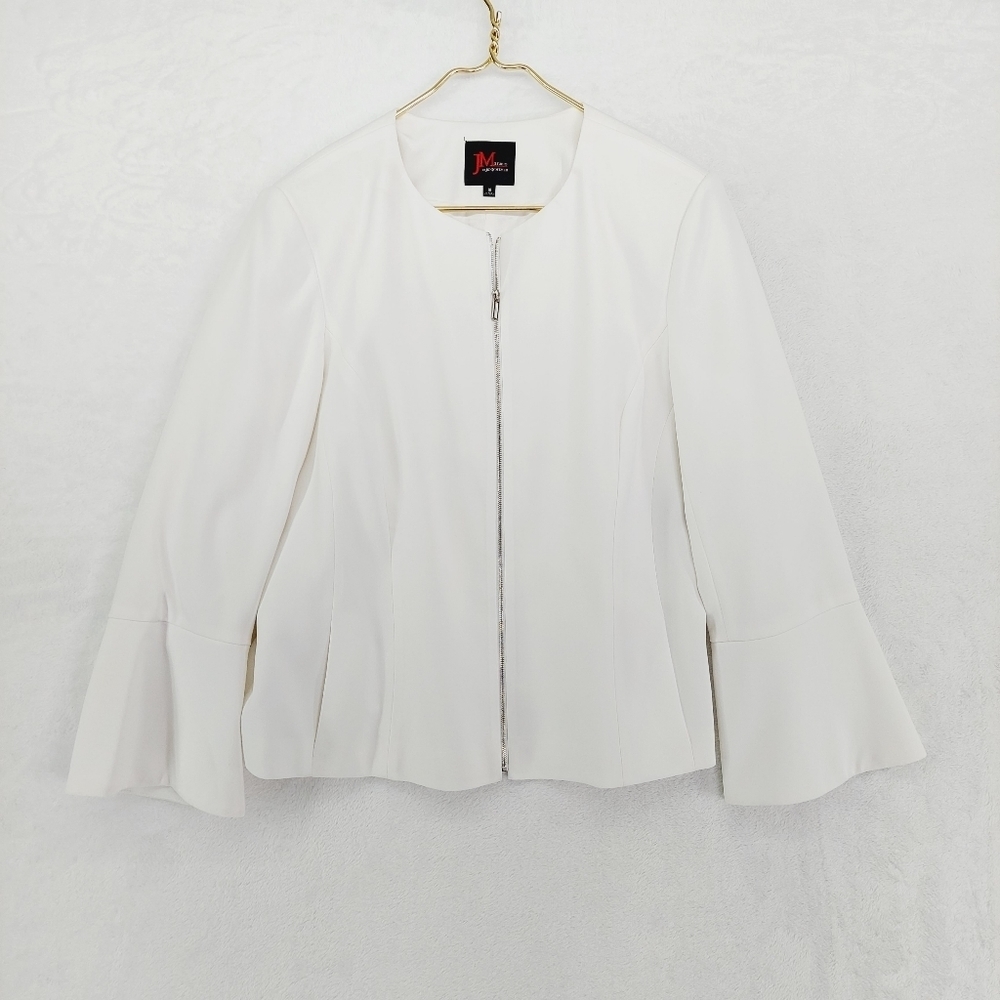 JM Studio John Meyer White Zip Up Wide Sleeve Business Casual Blazer P342